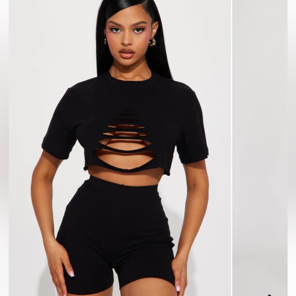 Fashion Nova Gray Cut-Out Short Sleeve Top - Picture 2 of 4